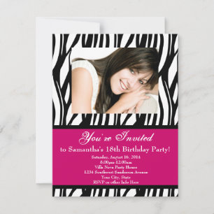Invitación Fiesta de cumpleaños 18 de Cebra Rosa