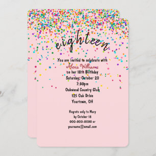 Invitación fiesta de cumpleaños 18 de confetti