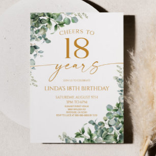 Invitación Fiesta de cumpleaños 18 de Eucalipto Verde Dorado