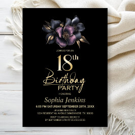 Invitación Fiesta de cumpleaños 18 de Floral rosa y gris oscu