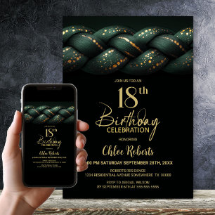 Invitación Fiesta de cumpleaños 18 de Green Gold Braid