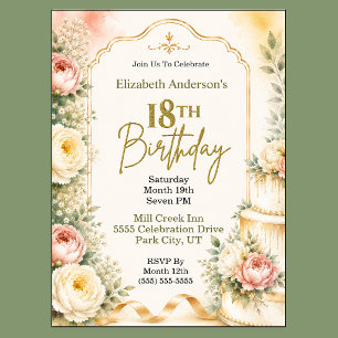 Invitación Fiesta de cumpleaños 18 de hermosa peonía