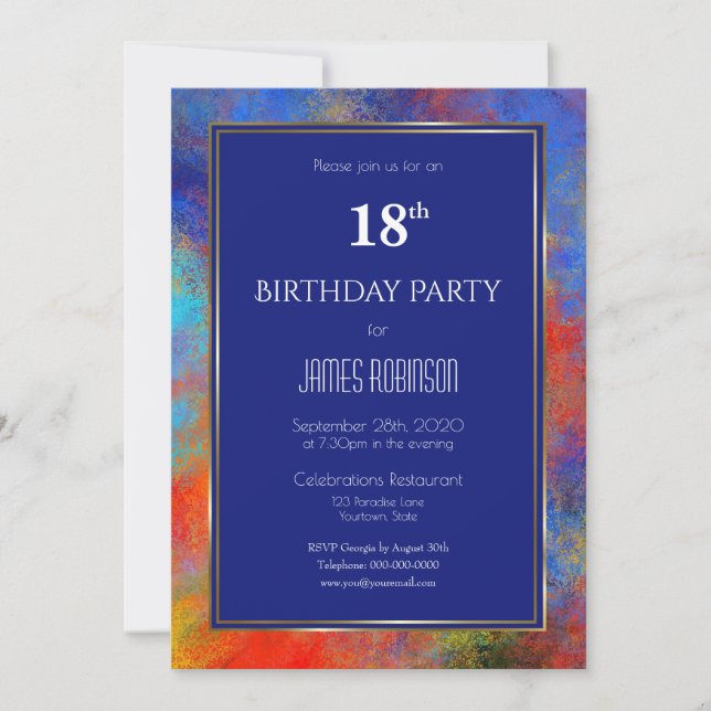 Invitación Fiesta de cumpleaños 18 de la Marina Blue Gold Red (Anverso)