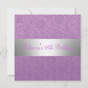 Invitación Fiesta de cumpleaños 18 de la Plata Morada Floral