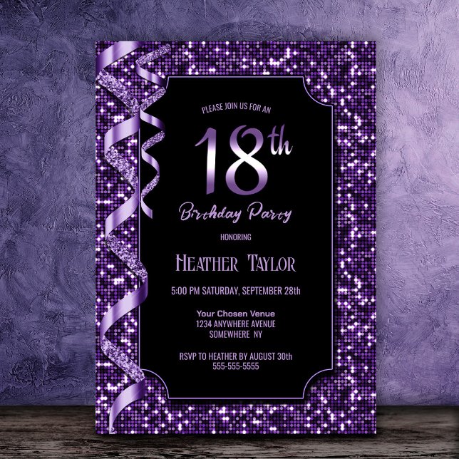Invitación Fiesta de Cumpleaños 18 de las Secuencias Púrpura (Subido por el creador)