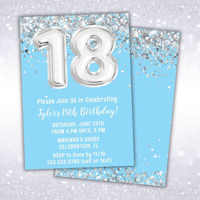 Invitación Fiesta de cumpleaños 18 de Light Blue Silver (Subido por el creador)