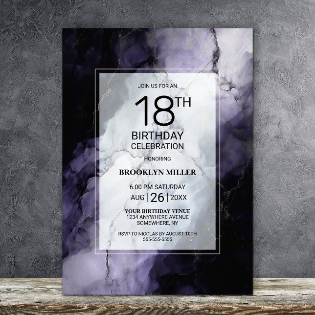 Invitación Fiesta de cumpleaños 18 de Marble Púrpura (Subido por el creador)