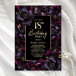 Invitación Fiesta de cumpleaños 18 de Morado y Floral Rosa