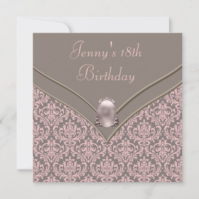 Invitación Fiesta de cumpleaños 18 de niñas de Damasco Rosa M (Anverso)