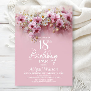 Invitación Fiesta de Cumpleaños 18 de Orquídea Rosa Floral