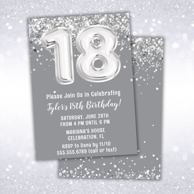 Invitación Fiesta de cumpleaños 18 de Plata Gris (Subido por el creador)