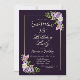 Invitación Fiesta de cumpleaños 18 de Purple Floral Surprise