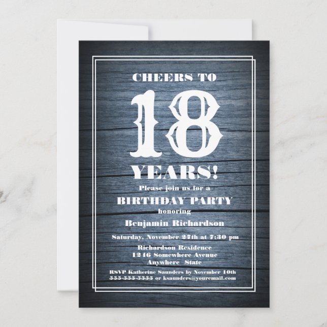 Invitación Fiesta de cumpleaños 18 de Rustic Wood (Anverso)