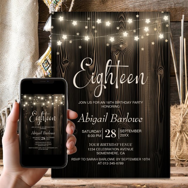 Invitación Fiesta de cumpleaños 18 de Rustic Wood (Subido por el creador)