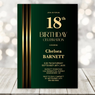 Invitación Fiesta de cumpleaños 18 dorado rayado de negro ver