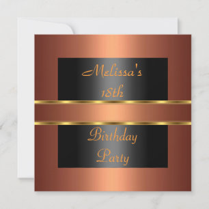 Invitación Fiesta de cumpleaños 18 en cobre dorado y negro