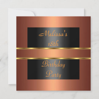 Invitación Fiesta de cumpleaños 18 en cobre dorado y negro