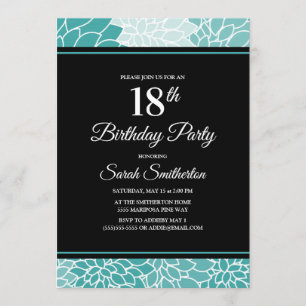 Invitación Fiesta de cumpleaños 18 en flor de teal blanca