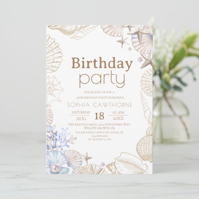 Invitación Fiesta de cumpleaños 18 en la playa (Anverso de pie)