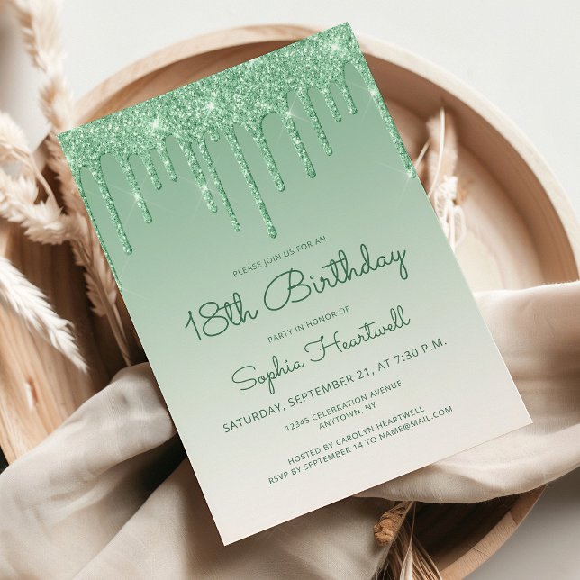 Invitación Fiesta de cumpleaños 18 Glam Green (Subido por el creador)
