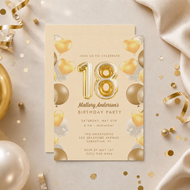 Invitación Fiesta de cumpleaños 18 Glamurosa de Oro (Glamorous Gold 18th Birthday Party Invitation)