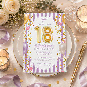 Invitación Fiesta de cumpleaños 18 Glamurosa Morada y Dorada
