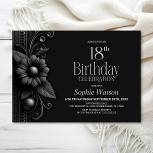Invitación Fiesta de cumpleaños 18 Grey Flower
