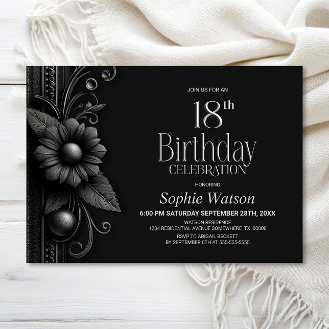 Invitación Fiesta de cumpleaños 18 Grey Flower (Subido por el creador)