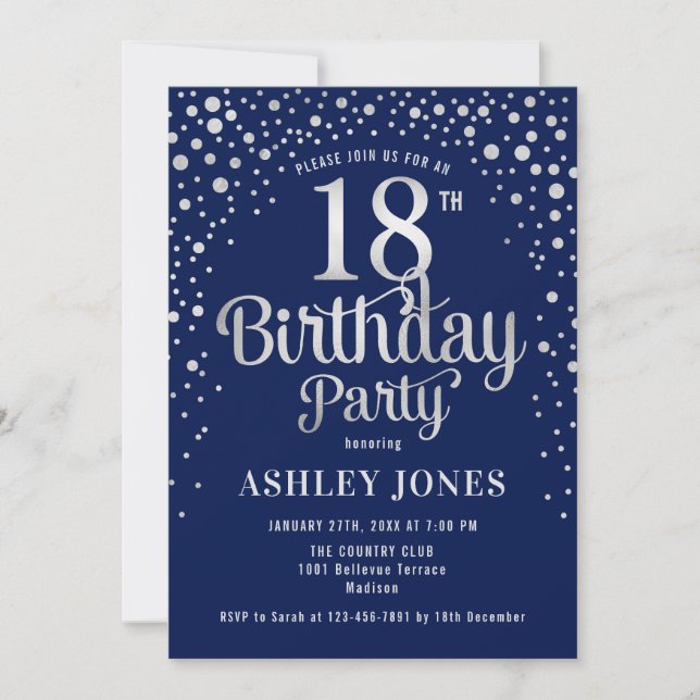 Invitación Fiesta de cumpleaños 18 - Marina y Plata (Anverso)