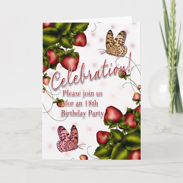 Invitación Fiesta de cumpleaños 18 - Mariposa Y Fresa Inv (Anverso)