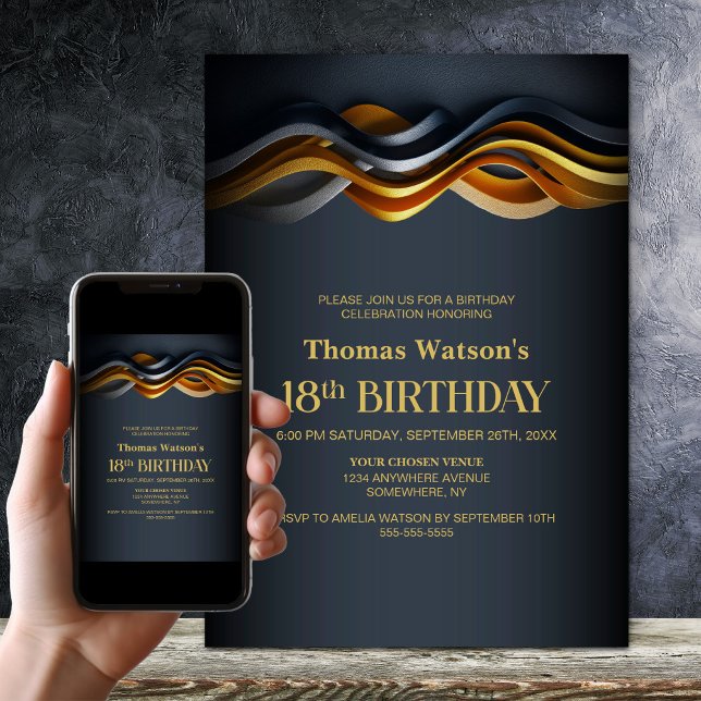Invitación Fiesta de cumpleaños 18 moderno naranja y gris (Subido por el creador)