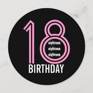 Invitación Fiesta de cumpleaños 18: moderno rosa y negro W689