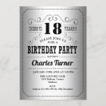 Invitación Fiesta de cumpleaños 18 - negro retro plateado<br><div class="desc">Invitación a la fiesta de cumpleaños número 18. Elegante diseño retro con finas platas de Relieve metalizado y negro. ¡Se puede personalizar en cualquier edad!</div>