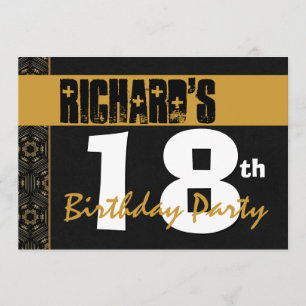 Invitación Fiesta de cumpleaños 18: Oro moderno y negro 2B7