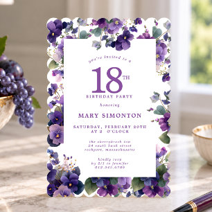 Invitación Fiesta de cumpleaños 18 Purple Flor de Violeta