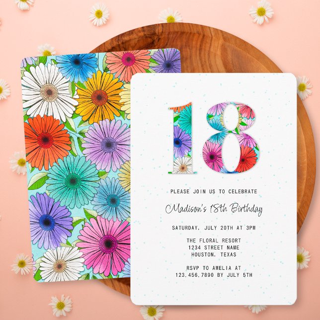 Invitación Fiesta de cumpleaños 18 Retro Acuático Floral Rúst (Subido por el creador)
