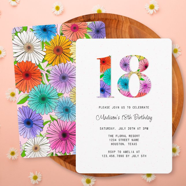 Invitación Fiesta de cumpleaños 18 Retro Pink Rustic Floral (Subido por el creador)