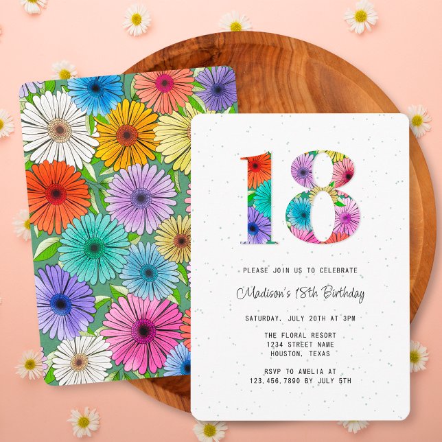 Invitación Fiesta de cumpleaños 18 Retro Verde Floral Rústico (Subido por el creador)