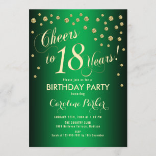 Invitación Fiesta de cumpleaños 18 - Verde de oro