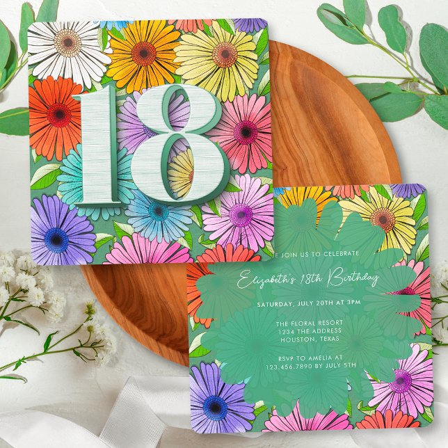 Invitación Fiesta de cumpleaños 18 verde rústica floral de pr (Subido por el creador)