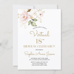 Invitación Fiesta de cumpleaños 18 virtual de la floral dorad