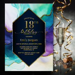 Invitación Fiesta de cumpleaños 18th Blue Gold Agate<br><div class="desc">Invite a sus amigos y seres queridos con esta moderna fiesta de cumpleaños 18 en azul y oro que incluye un área de texto de personalizable que le permite incluir sin esfuerzo todos los detalles necesarios para su celebración especial de cumpleaños, incluyendo la fecha, hora, lugar e información de RSVP....</div>