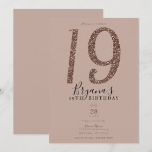 Invitación Fiesta de cumpleaños 19 19 rosa rubor brillo