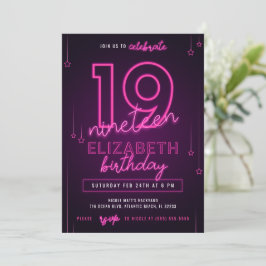 Invitación Fiesta de cumpleaños 19 de Neón Rosado Hagamos la
