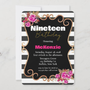 Invitación Fiesta de cumpleaños 19 de niña con rosas rosadas 