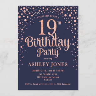 Invitación Fiesta de cumpleaños 19 - Oro de la Marina y el Ro