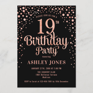Invitación Fiesta de cumpleaños 19 - Oro negro y Rosa