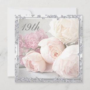 Invitación Fiesta de cumpleaños 19 Romantic Roses & Diamonds