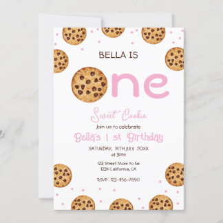 Invitación Fiesta de cumpleaños 1.ª galleta rosada
