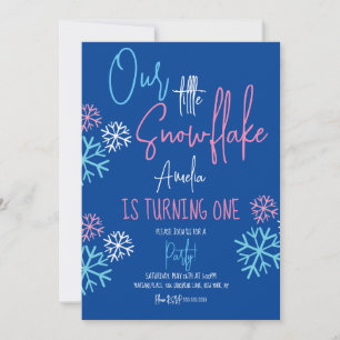 Invitación Fiesta de cumpleaños 1 año Copos de nieve modernos
